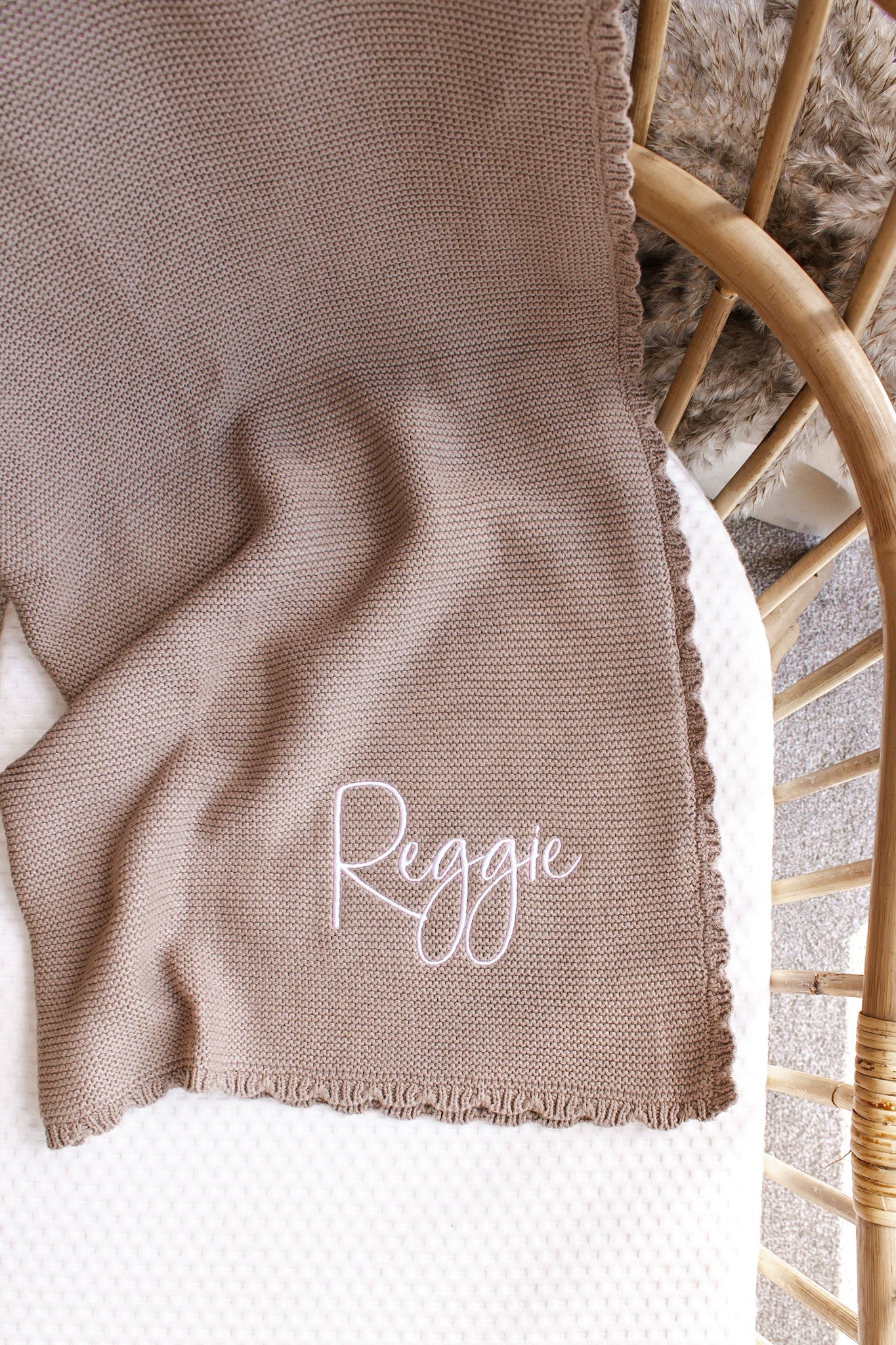 Scalloped Edge Baby Knit Blanket | Mocha