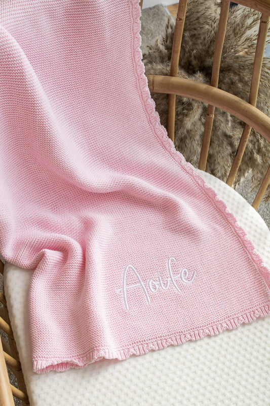 Scalloped Edge Baby Knit Blanket | Petal Pink