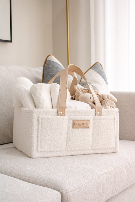 Boucle Nappy Caddy | White and Beige