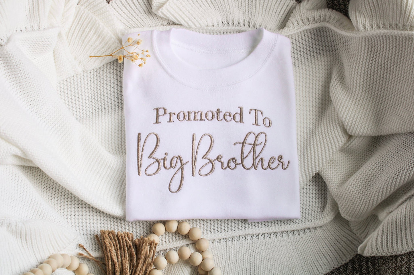 beige themed big brother jumper for pregnancy announcements 