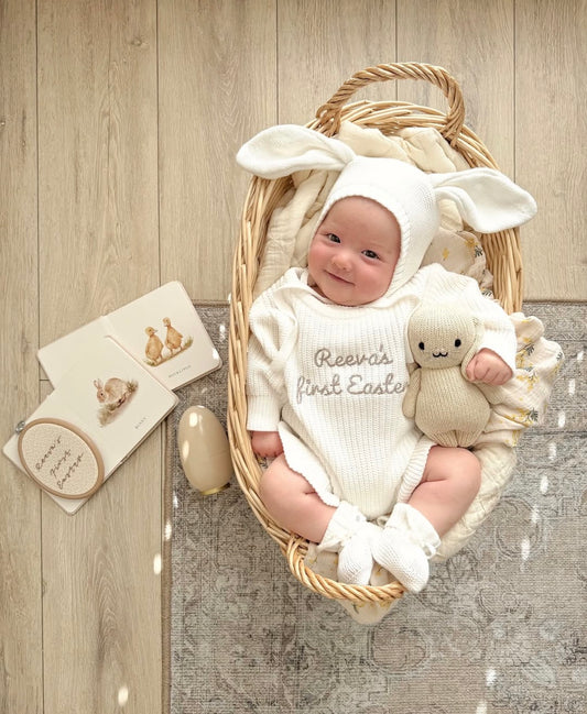 Personalised First Easter Ruffle Romper | White