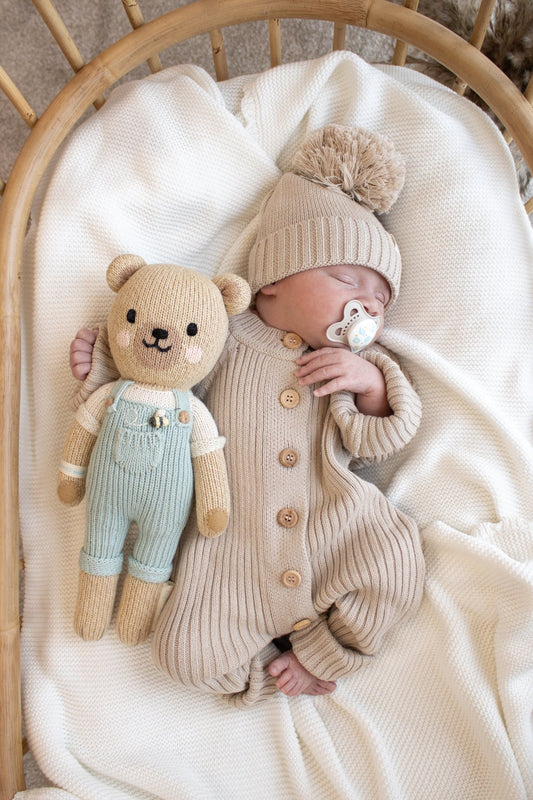 Knitted Button Romper | Fawn