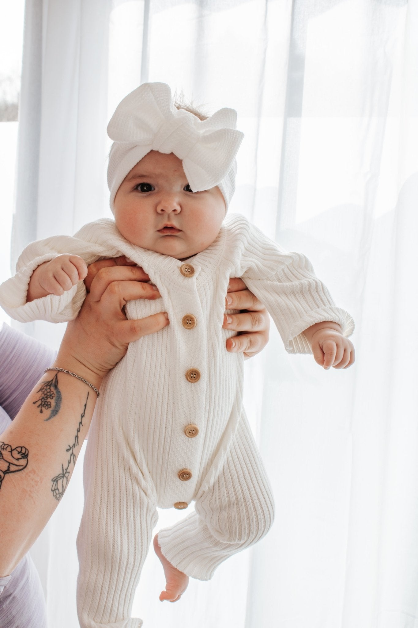 Button Knitted Romper Baby knitted onesie white onesie