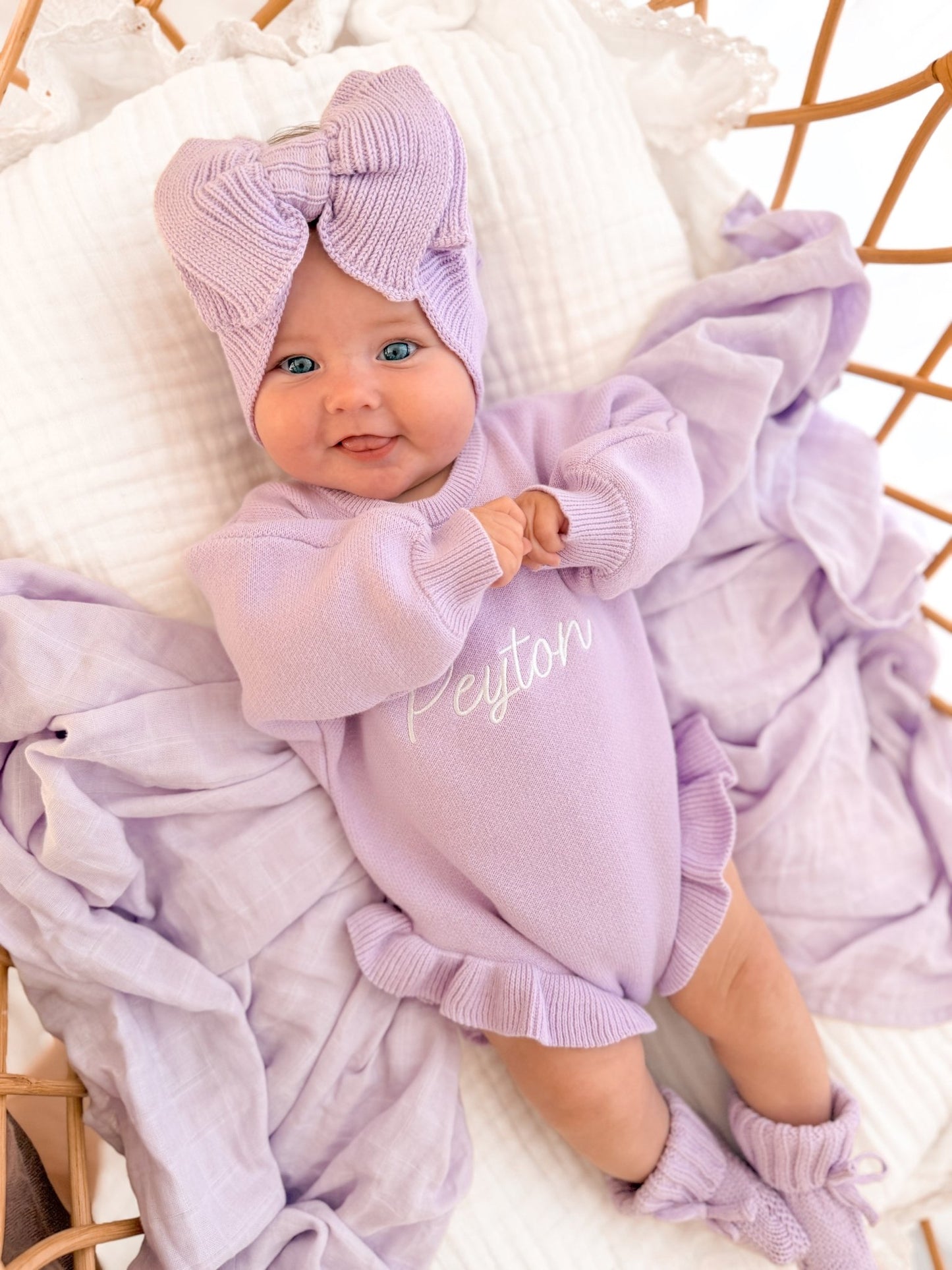 Personalised Ruffled Leg Romper | Purple