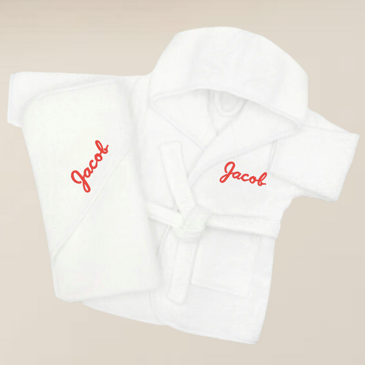 Christmas Kids Personalised Embroidered Hooded Towel & Dressing Gown Set
