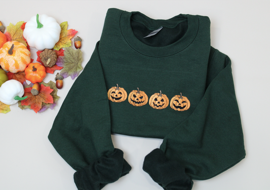 Pumpkin Heads Embroidered Halloween Sweatshirt