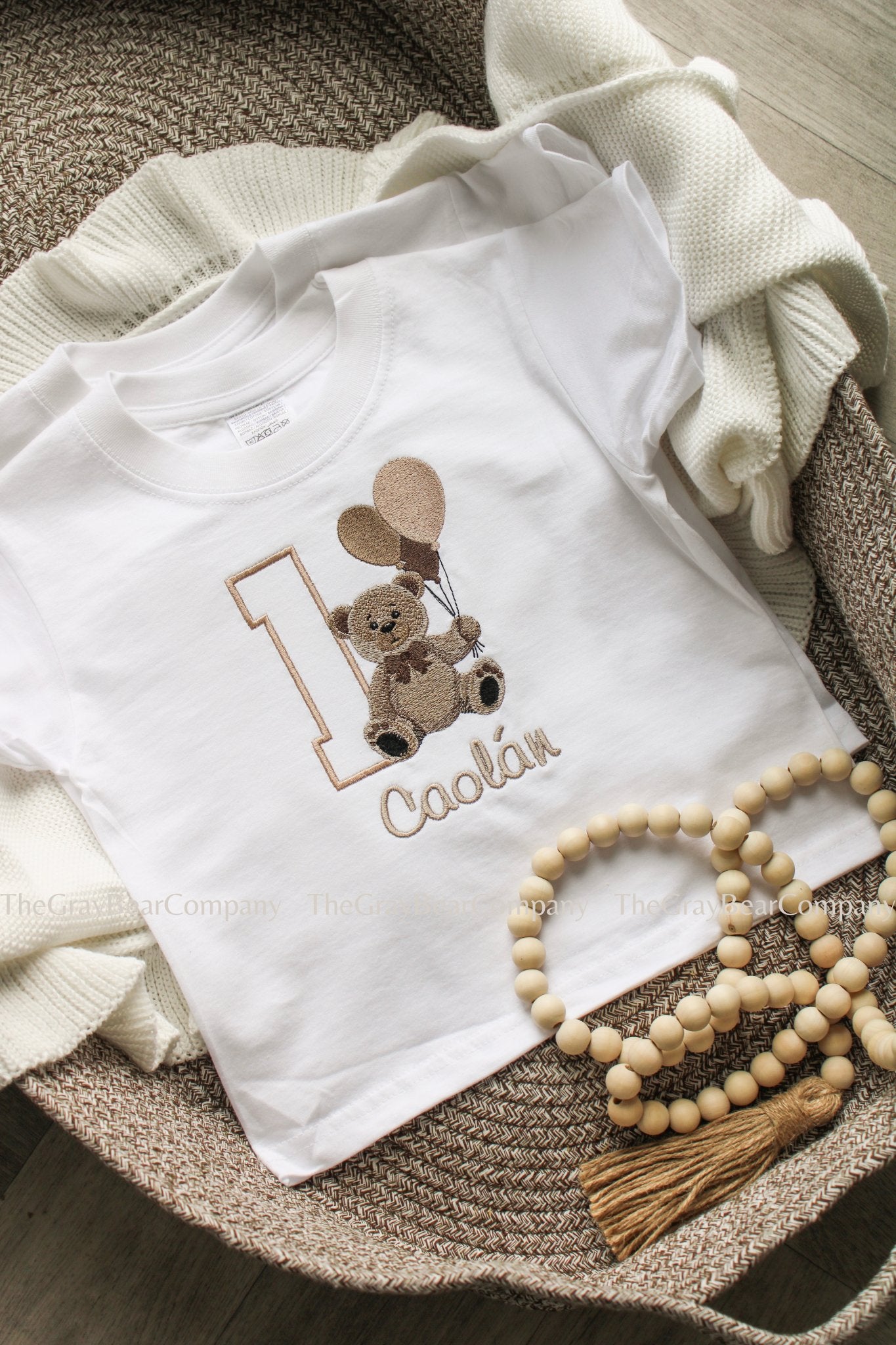 neutral bear themed 1st birthday t-shirt 