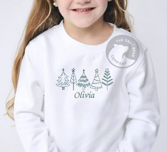 Christmas Kids Embroidered Trees Jumper