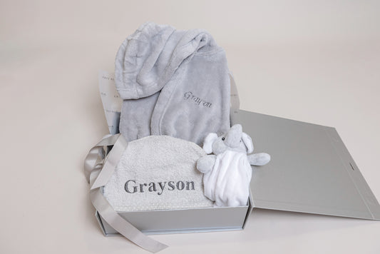 Embroidered Grey Baby Gift Set