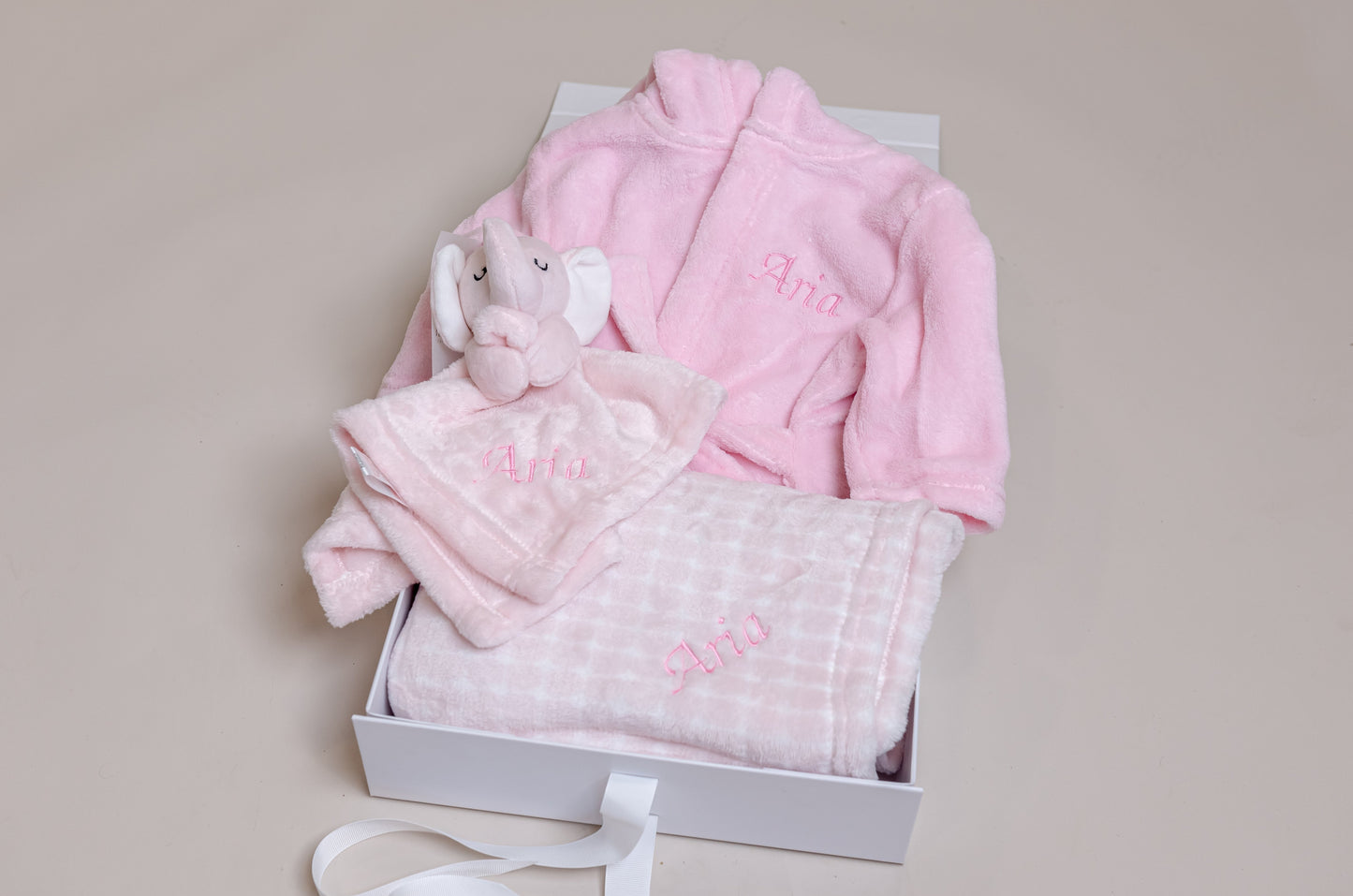 Personalised Baby Girl Dressing Gown, Comforter and Blanket Gift Set