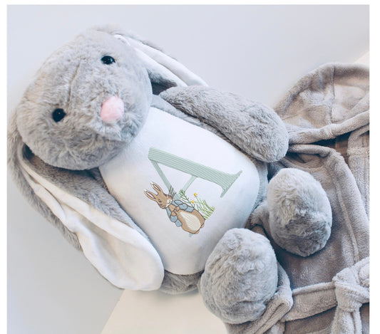 Grey Teddy Bunny, custom alphabet letter